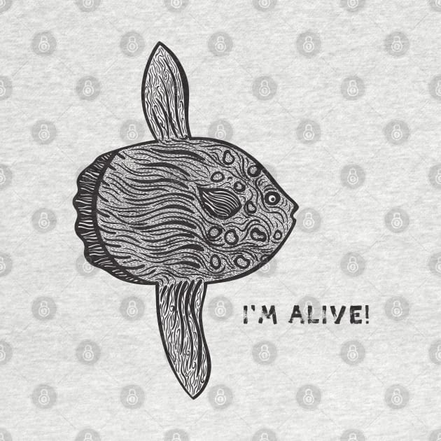 Ocean Sunfish or Common Mola - I'm Alive! - meaningful fish design by Green Paladin